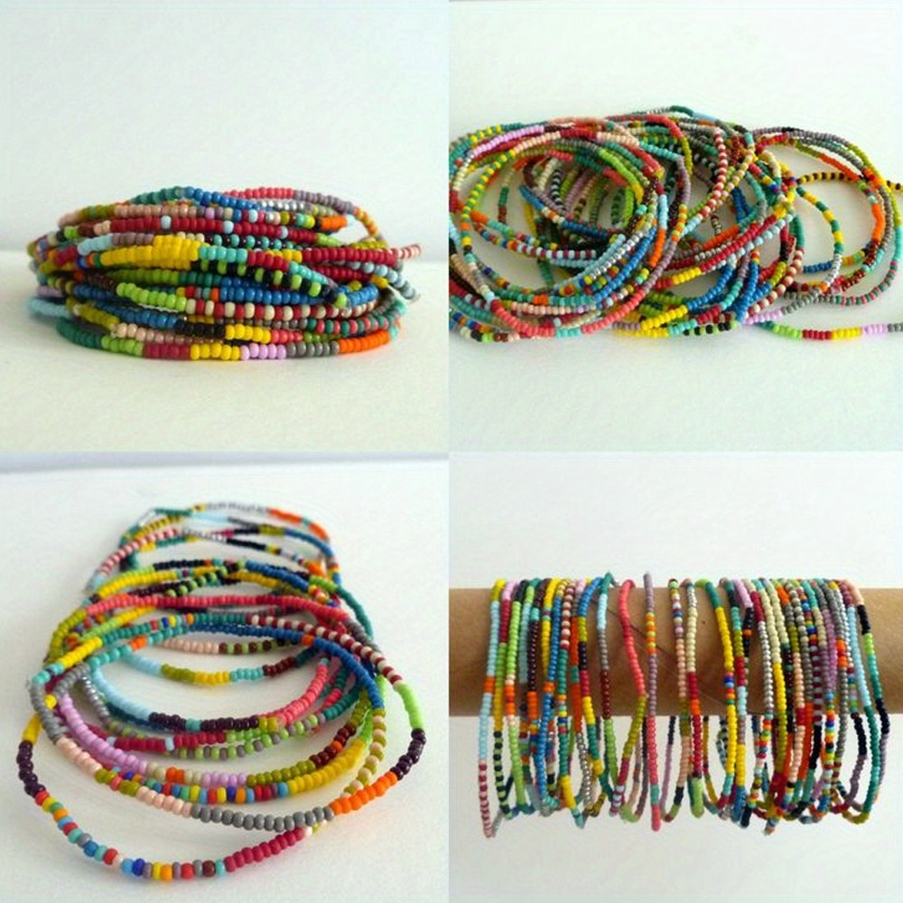 8pcs Ins Style Beaded Bracelets Set Colorful Elastic Stacking Holiday Gift